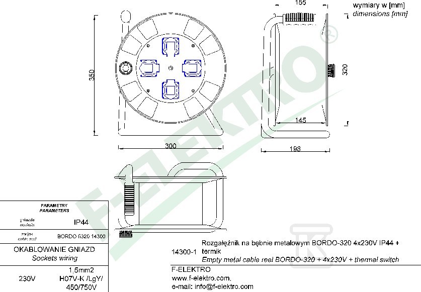 Rozgałęźnik bębnowy, GRANDE-320 4x230V - 14600FR